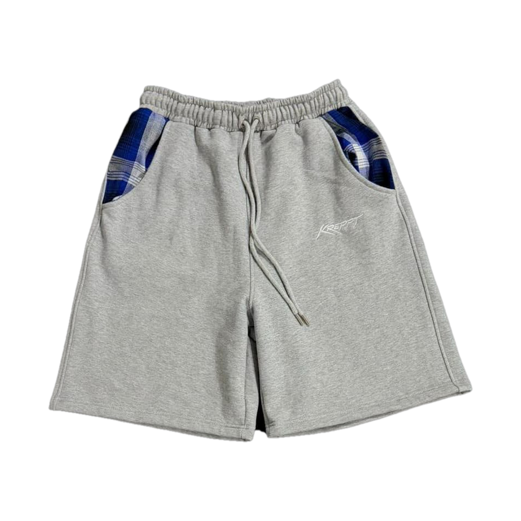 KREPPT Heavy Cotton Shorts — Grey Marl / Royal Blue Tartan